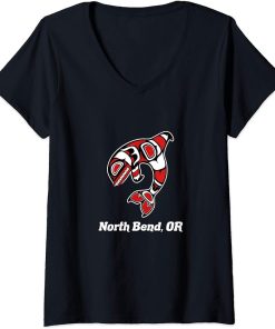 Womens Native American North Bend OR Tribal Orca Killer Whale V-Neck T-Shirt