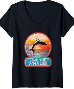 Womens Retro Orca Killer Whale Shirt Save The Whales Gift Women Men V-Neck T-Shirt