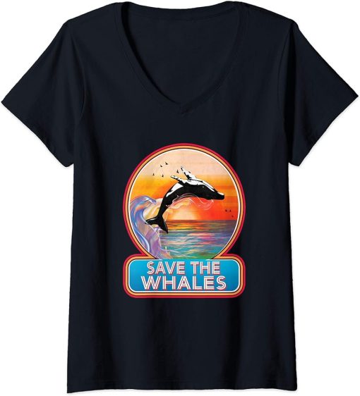 Womens Retro Orca Killer Whale Shirt Save The Whales Gift Women Men V-Neck T-Shirt