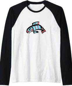 Endangered Orca Killer Whale of NW Coast Formline Design Raglan Baseball Tee