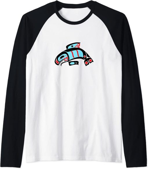 Endangered Orca Killer Whale of NW Coast Formline Design Raglan Baseball Tee